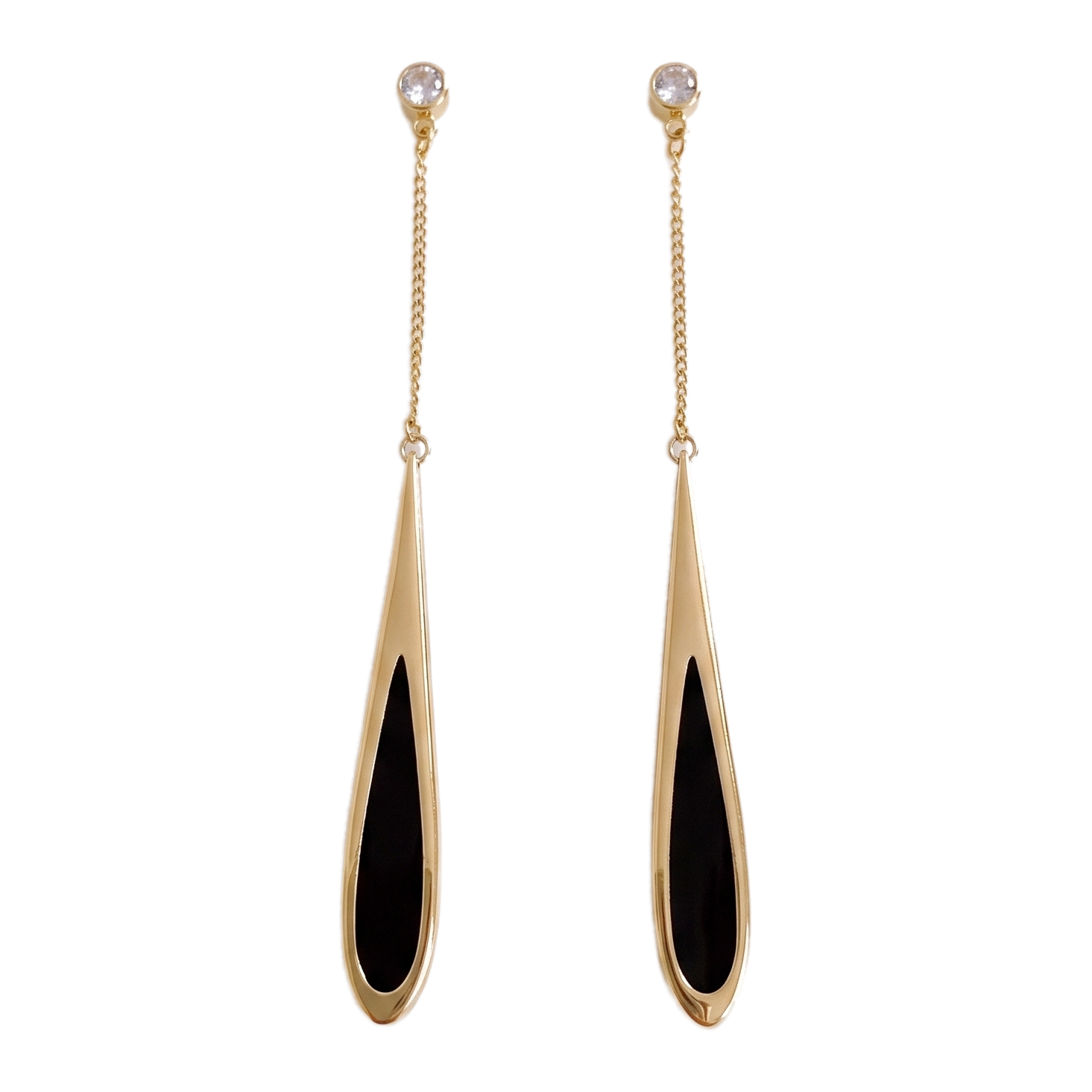 Sunoire fy ed454 long teardrop earrings for women elegant tassel stud earrings premium feel new popular women s earrings 01 flatlay gold and black