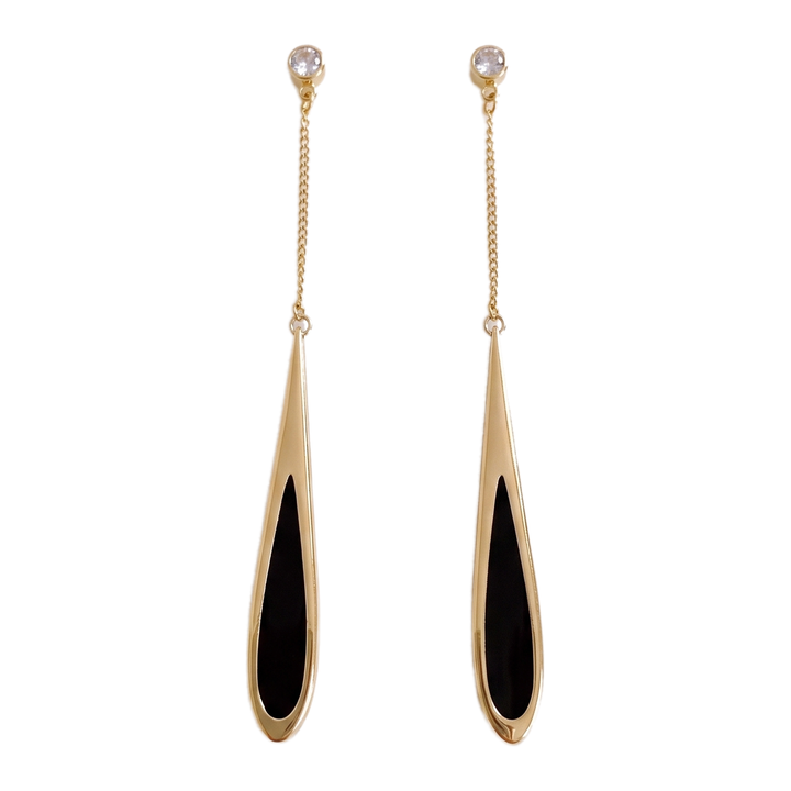 Sunoire fy ed454 long teardrop earrings for women elegant tassel stud earrings premium feel new popular women s earrings 01 flatlay gold and black