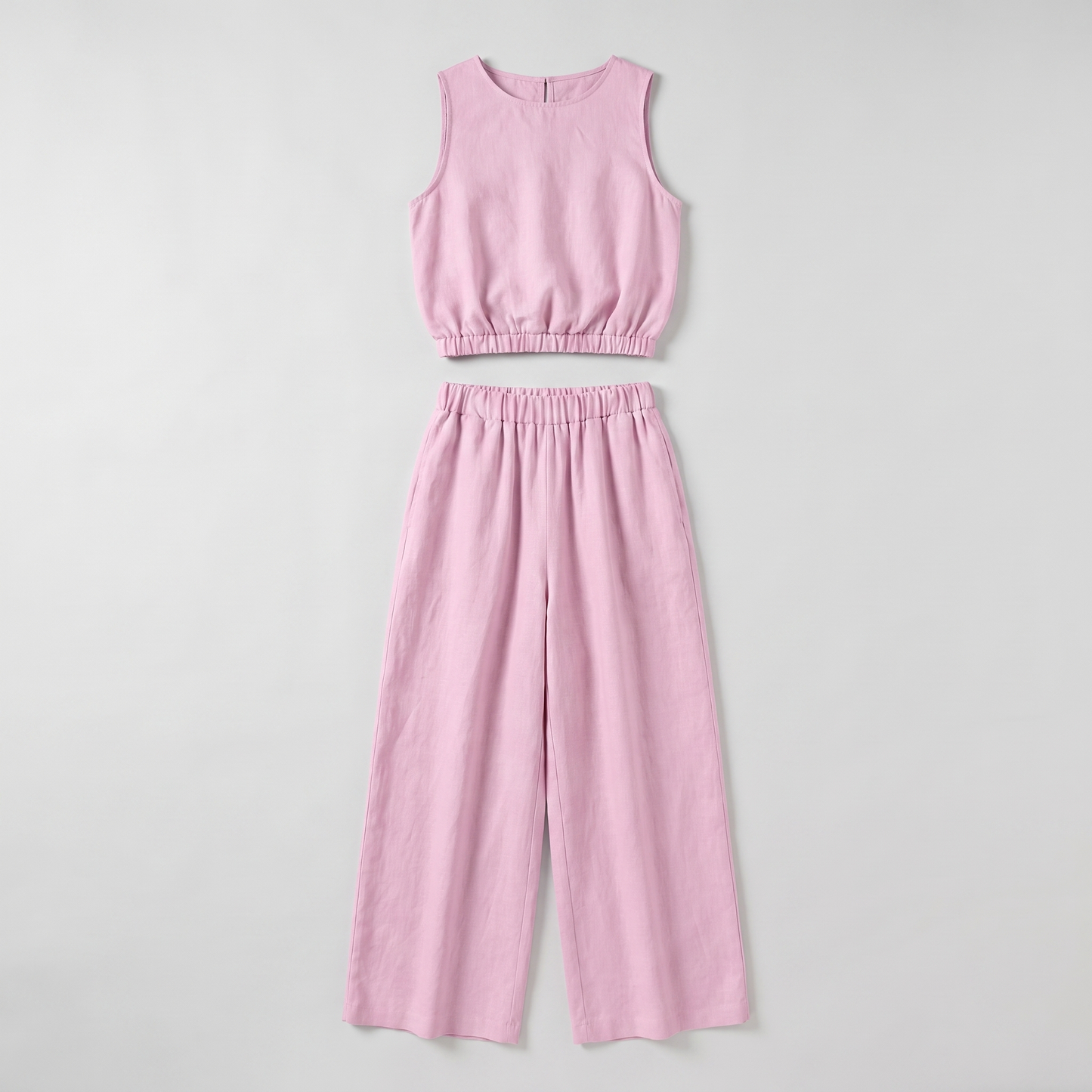 Sunoire paloma pink cotton set garment flatlay 01