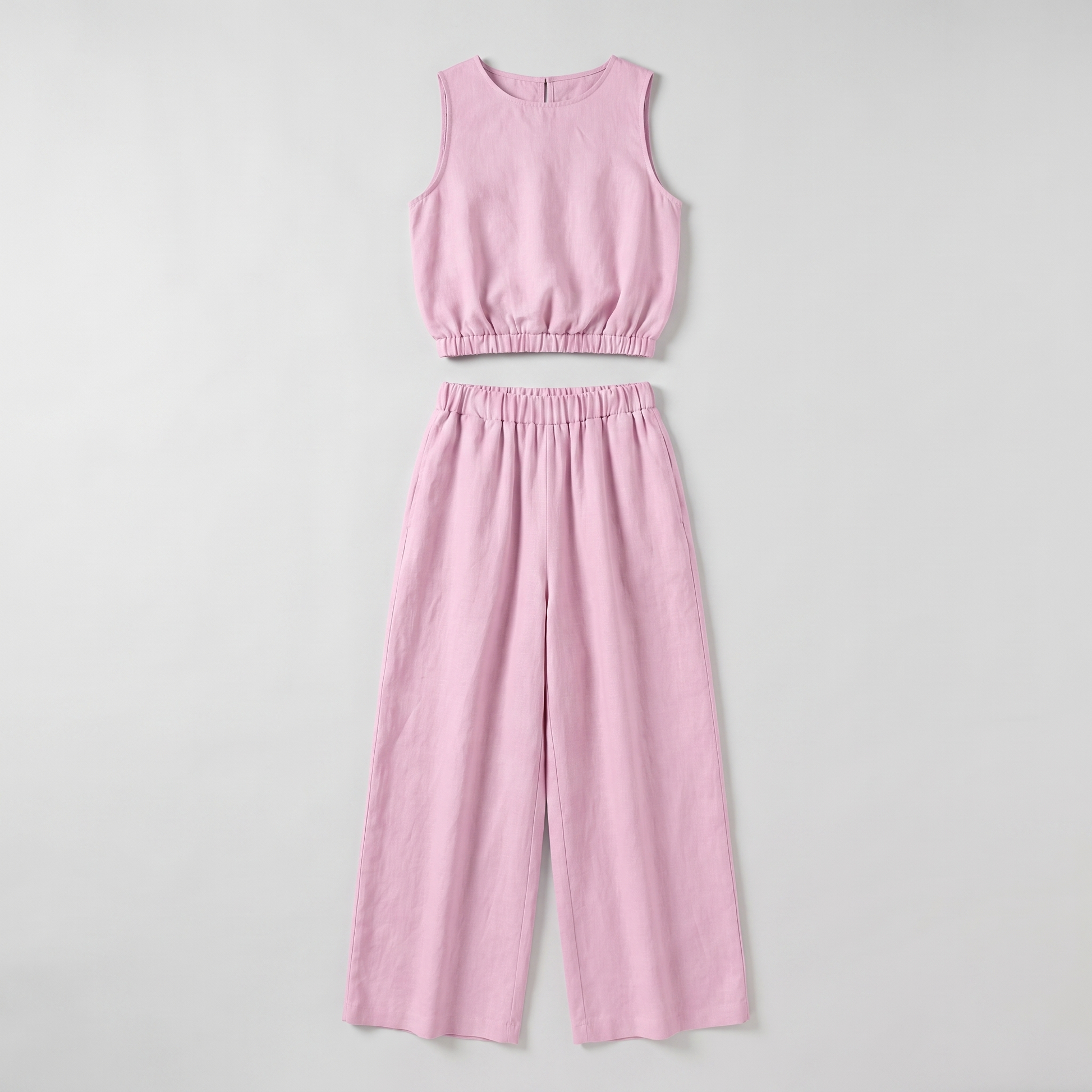 Sunoire paloma pink cotton set garment flatlay 01
