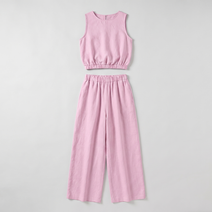 Sunoire paloma pink cotton set garment flatlay 01