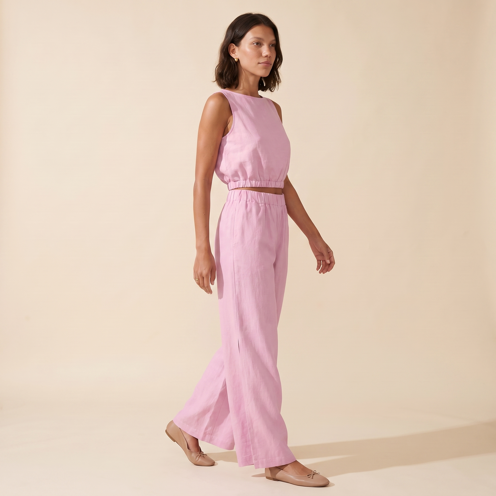 Sunoire paloma pink cotton set three quarter 01