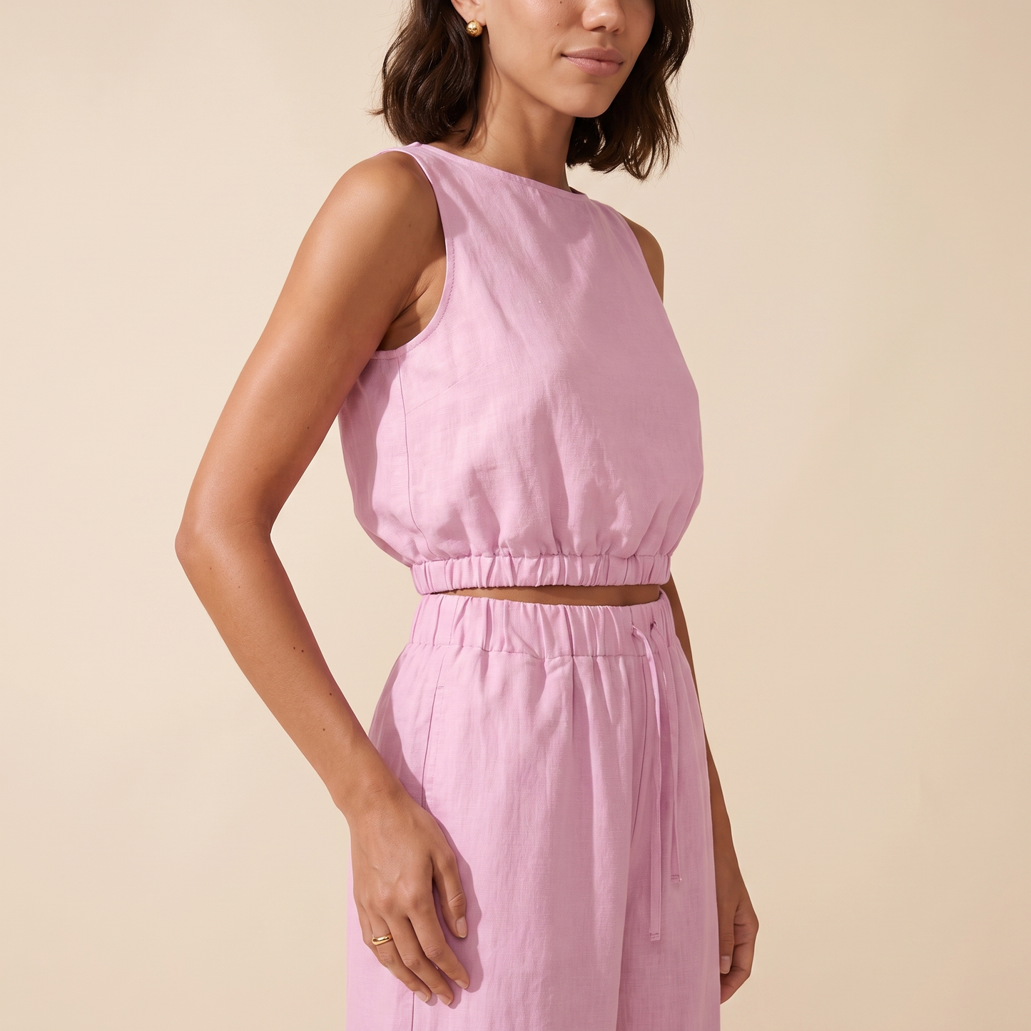 Sunoire paloma pink cotton set worn detail 01