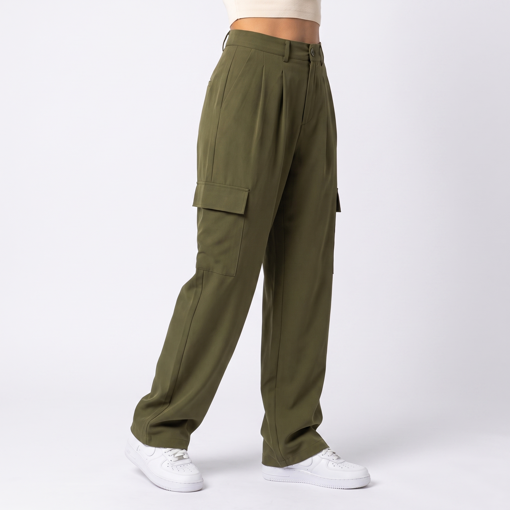 Sunoire pb za women 2023 new chic fashion pocket trim cargo pants vintage high waist side pockets female trousers mujer bottom crop 3q 01