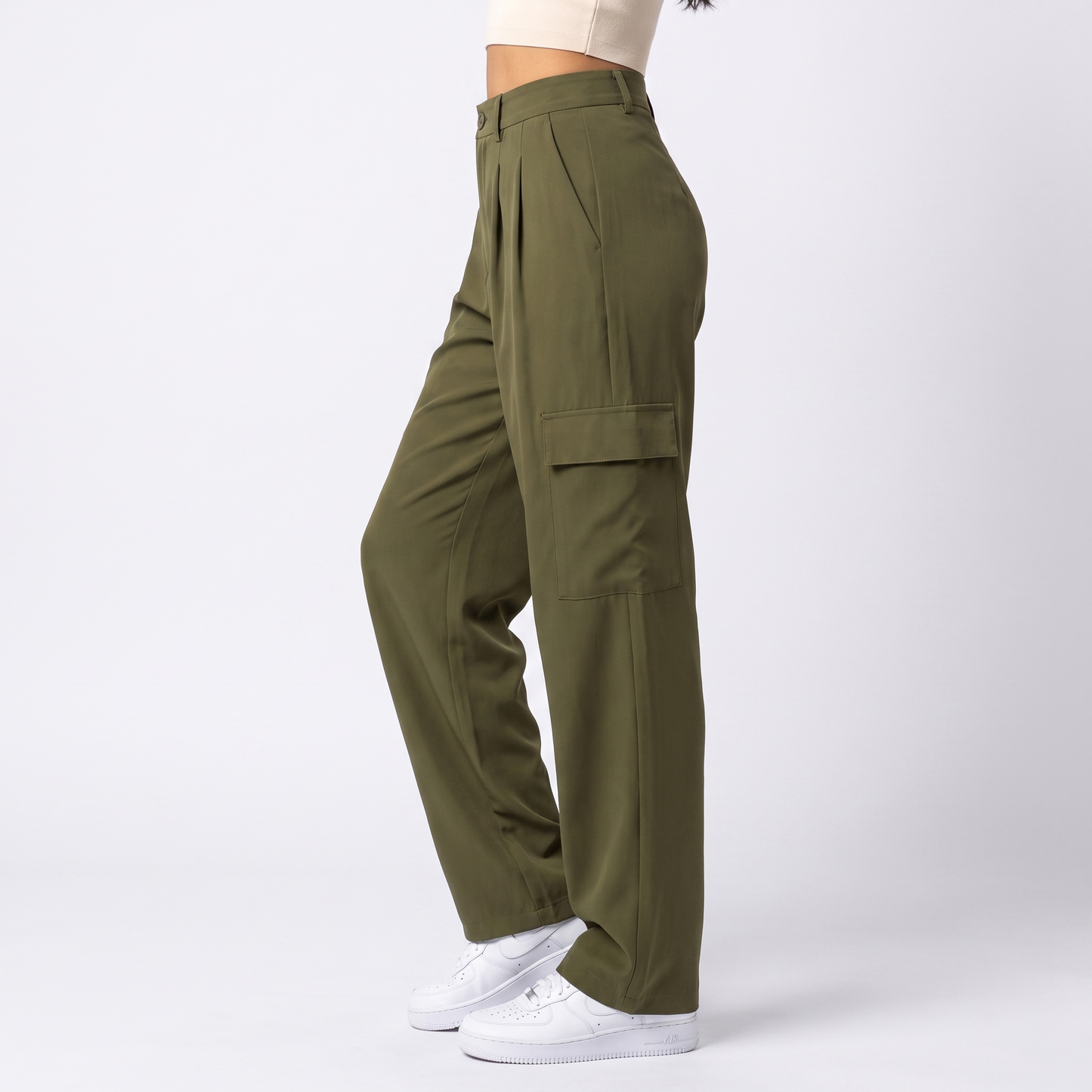 Sunoire pb za women 2023 new chic fashion pocket trim cargo pants vintage high waist side pockets female trousers mujer bottom side crop 01