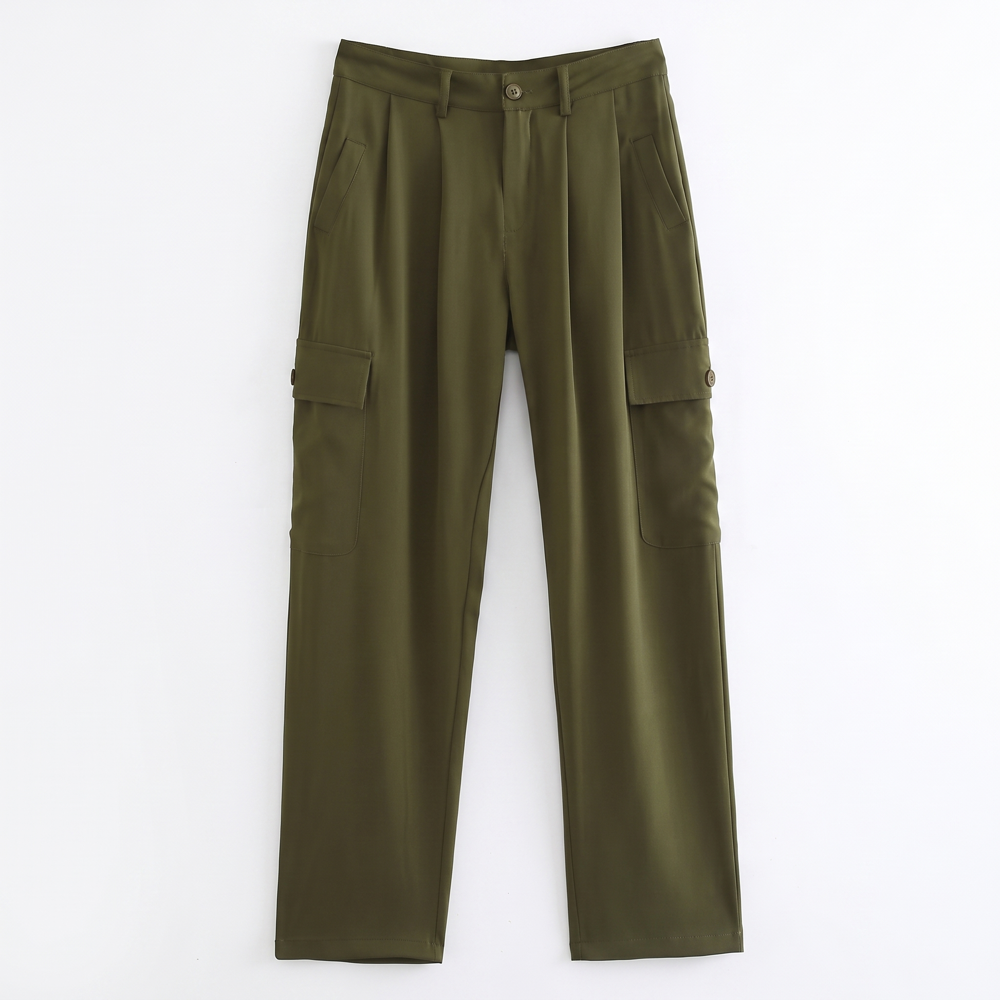 Sunoire pb za women 2023 new chic fashion pocket trim cargo pants vintage high waist side pockets female trousers mujer garment flatlay 01