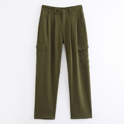 Sunoire pb za women 2023 new chic fashion pocket trim cargo pants vintage high waist side pockets female trousers mujer garment flatlay 01