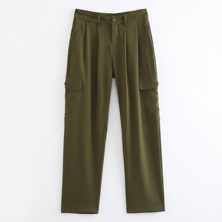 Sunoire pb za women 2023 new chic fashion pocket trim cargo pants vintage high waist side pockets female trousers mujer garment flatlay 01