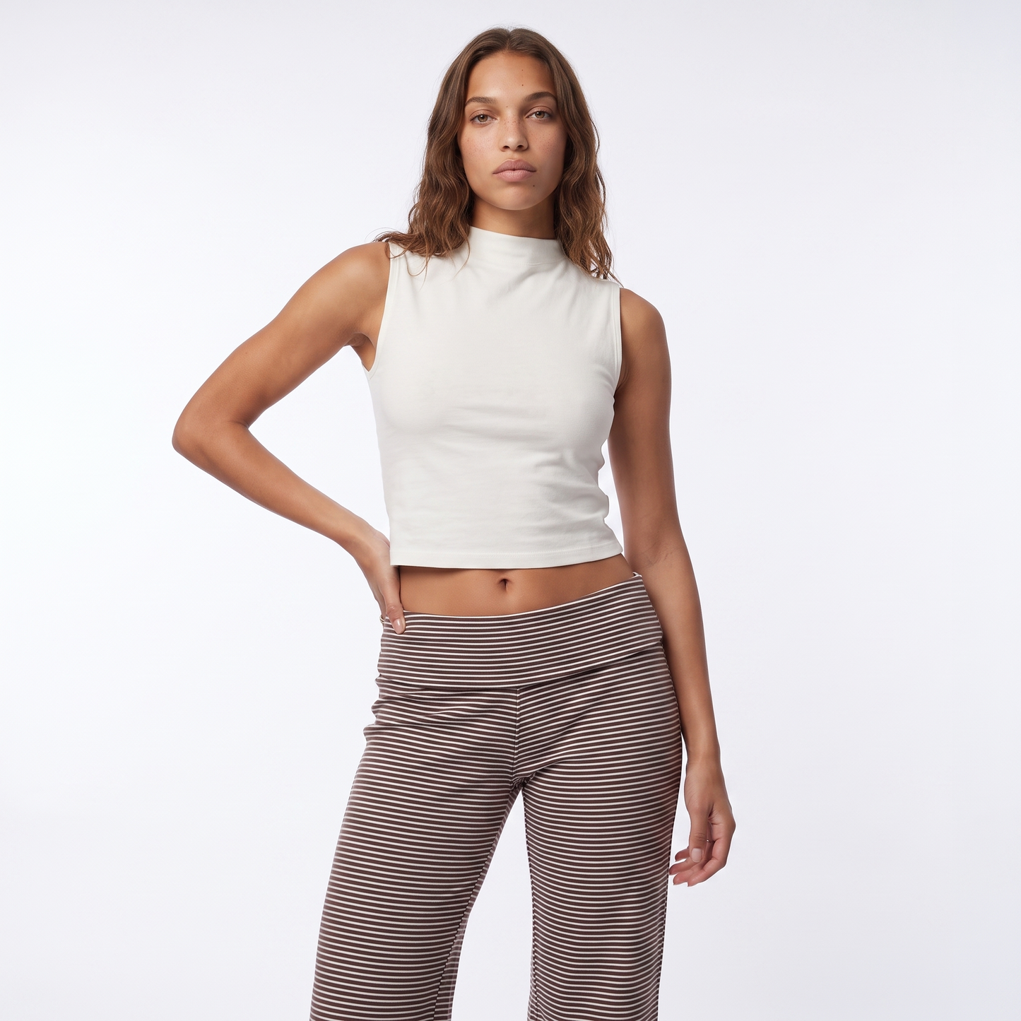 Sunoire pink stripe foldover pants colorway brown front crop 01