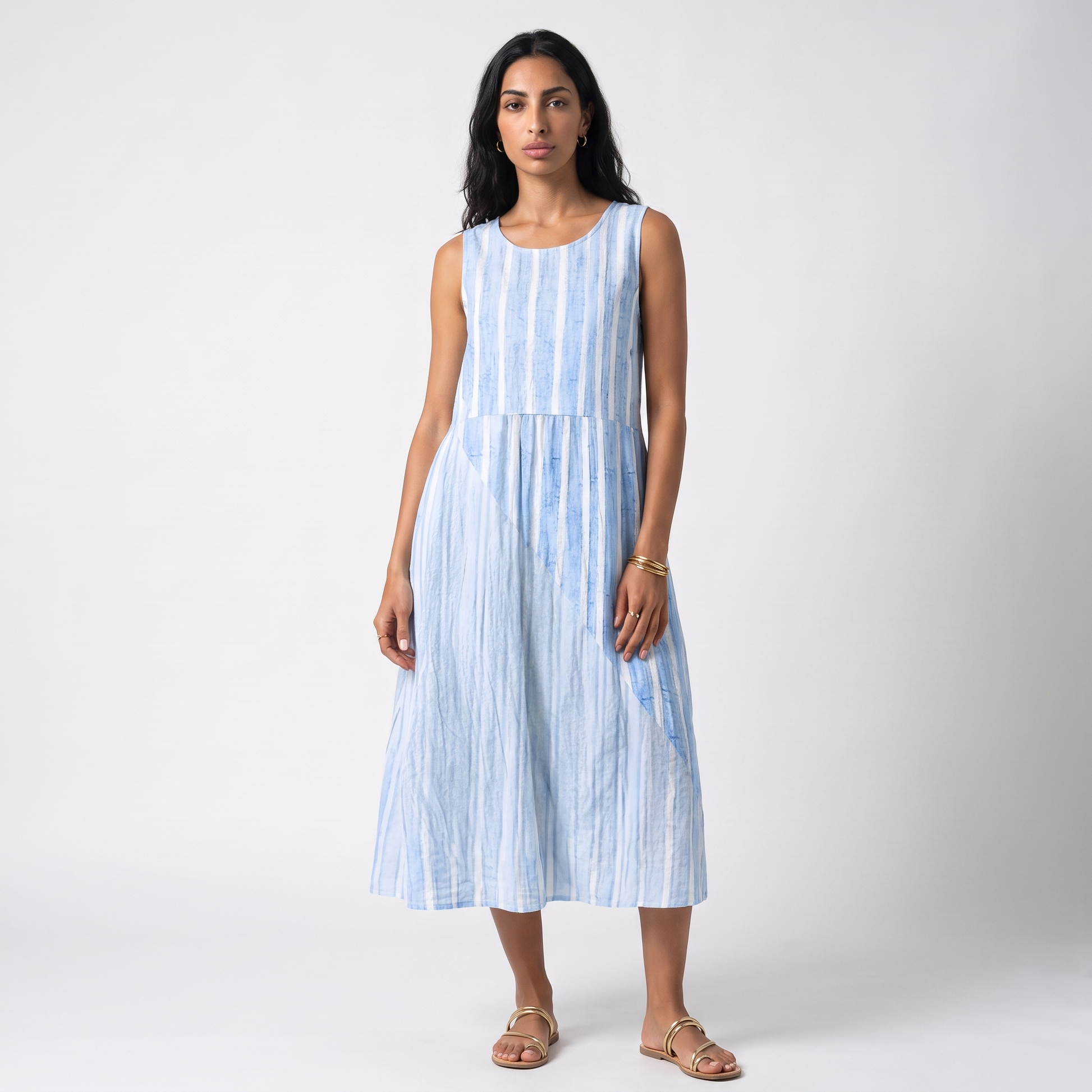 Sunoire pippa womens casual sleeveless relaxed midi dress colorway light blue 2 front hero 01