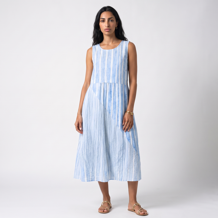 Sunoire pippa womens casual sleeveless relaxed midi dress colorway light blue 2 front hero 01