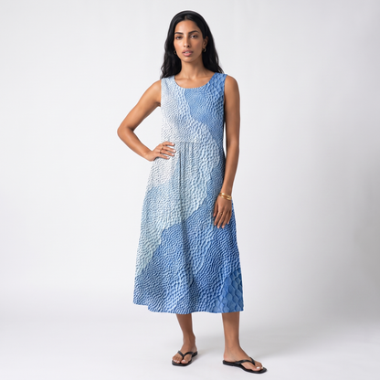 Sunoire pippa womens casual sleeveless relaxed midi dress colorway steel blue front hero 01
