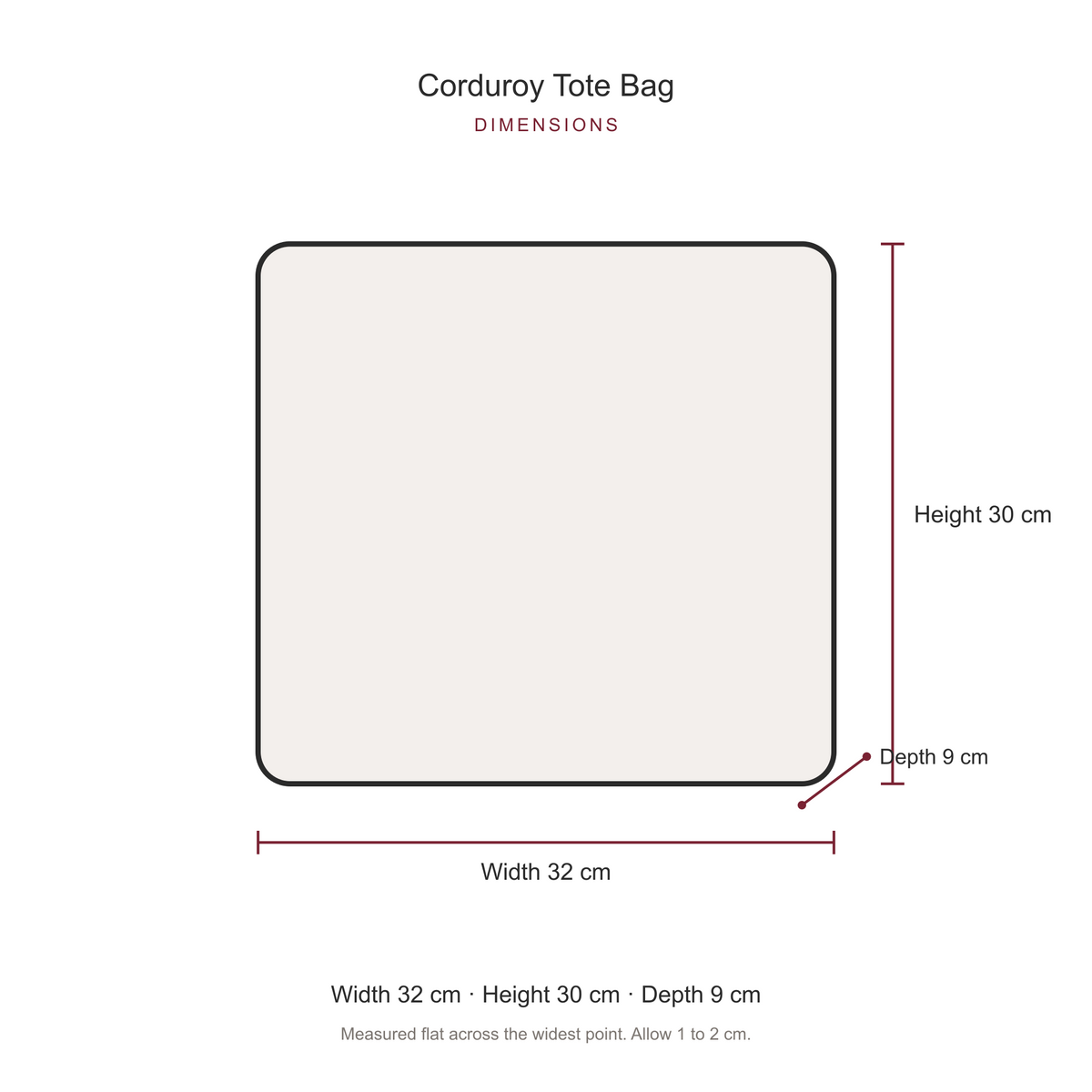 Corduroy Tote Bag, dimensions