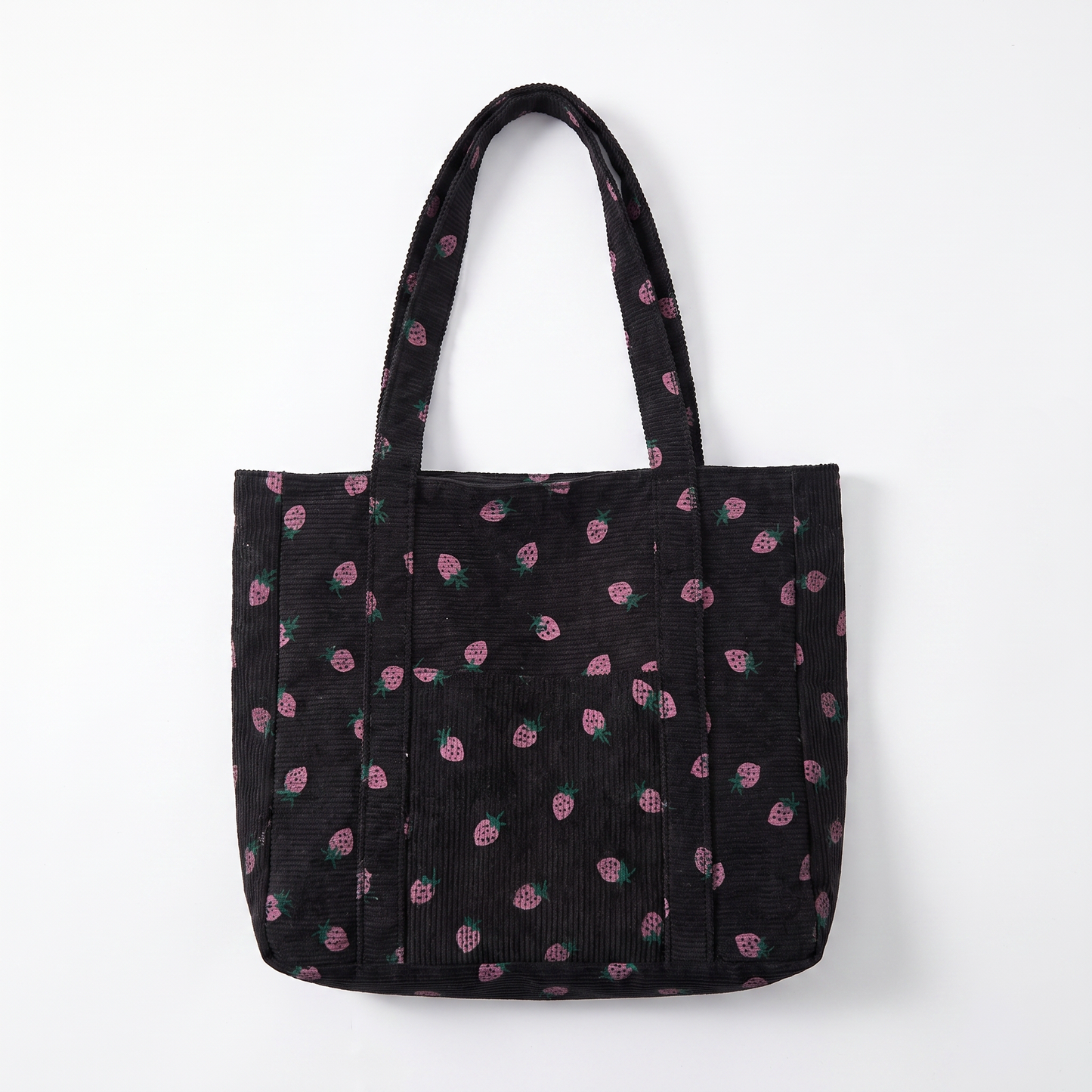 Sunoire poppy white strawberry corduroy tote bag colorway black front hero 01