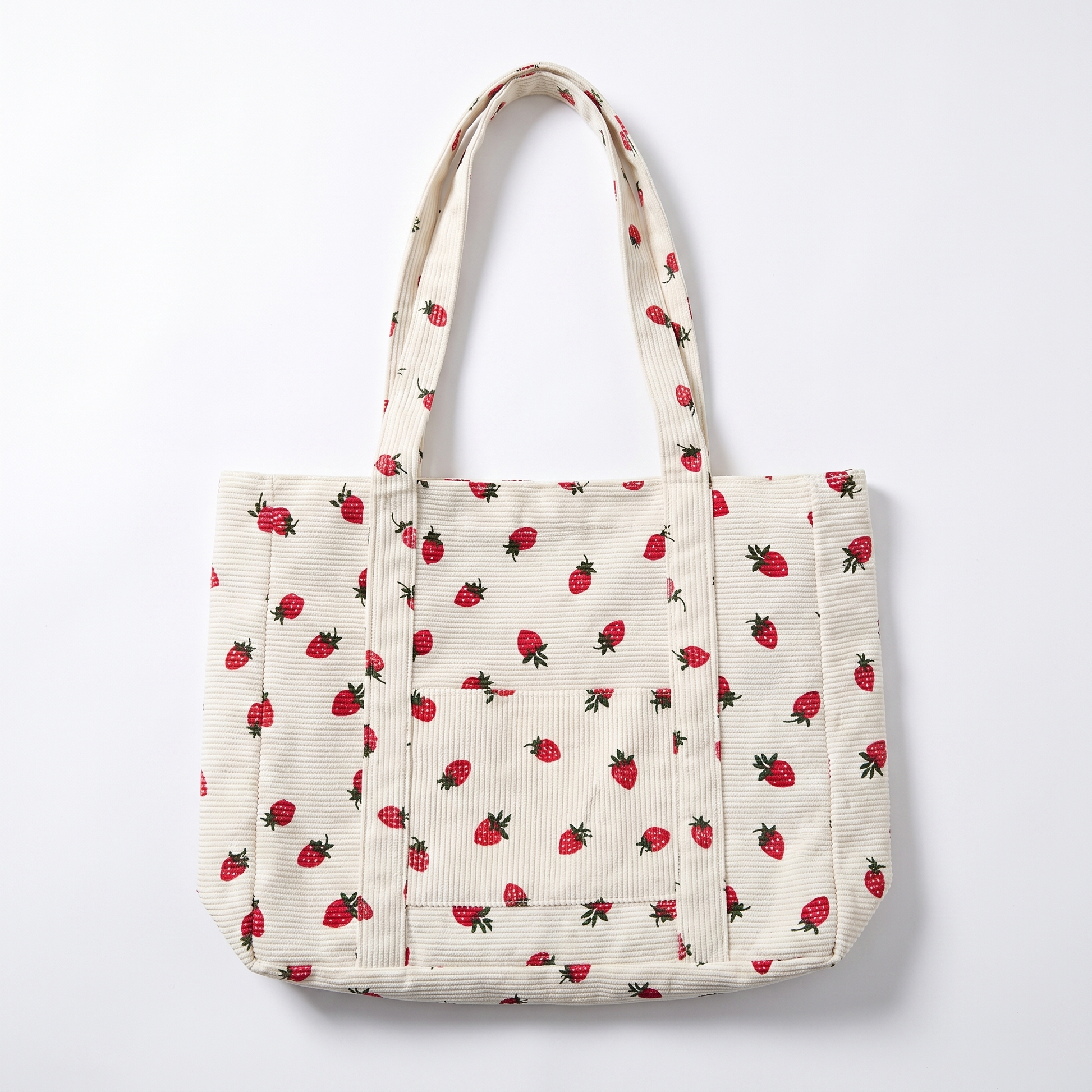 Sunoire poppy white strawberry corduroy tote bag front hero 01
