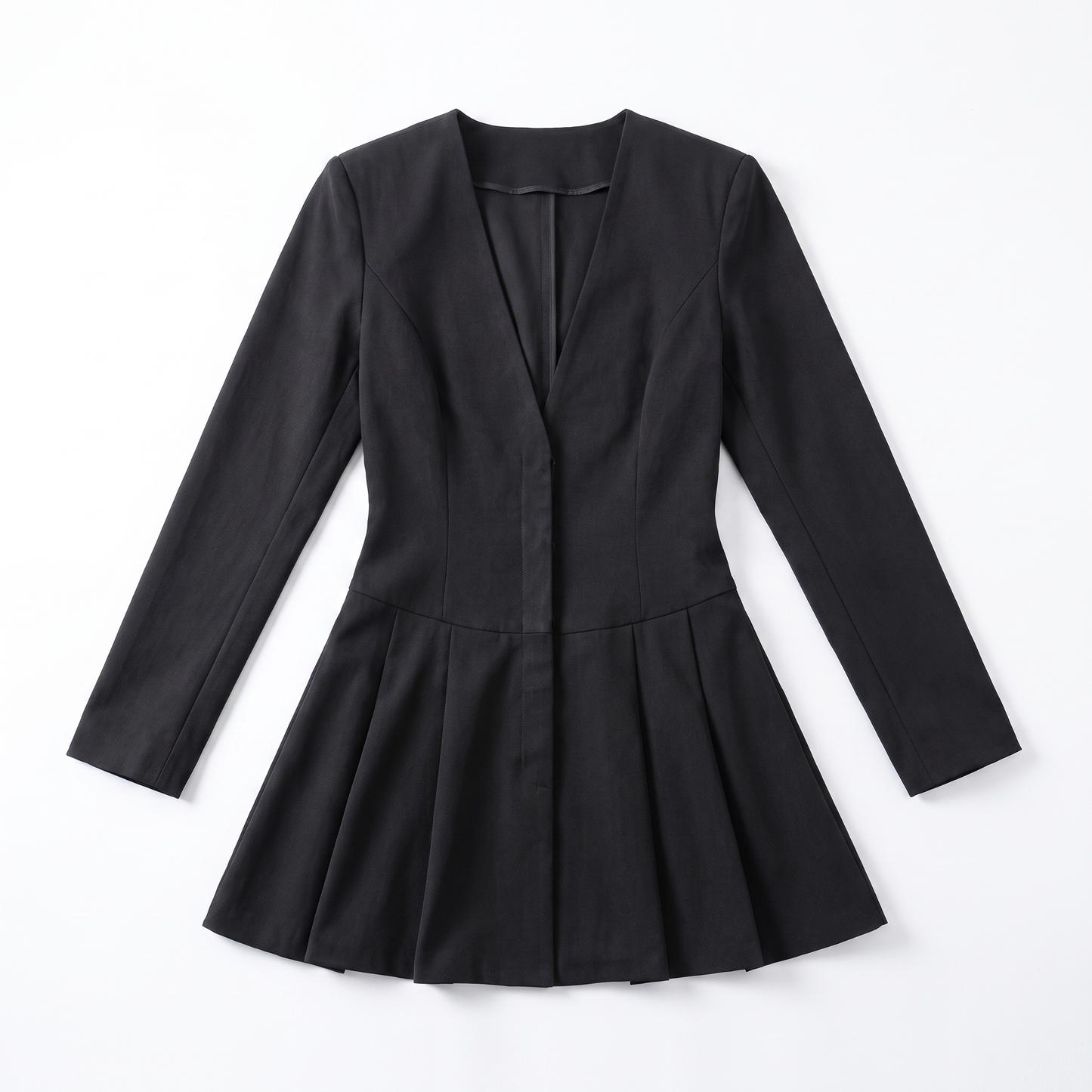 Sunoire popular design pleated skirt bodycon elegant deep v neck dresses mini dinner dress for women garment flatlay 01