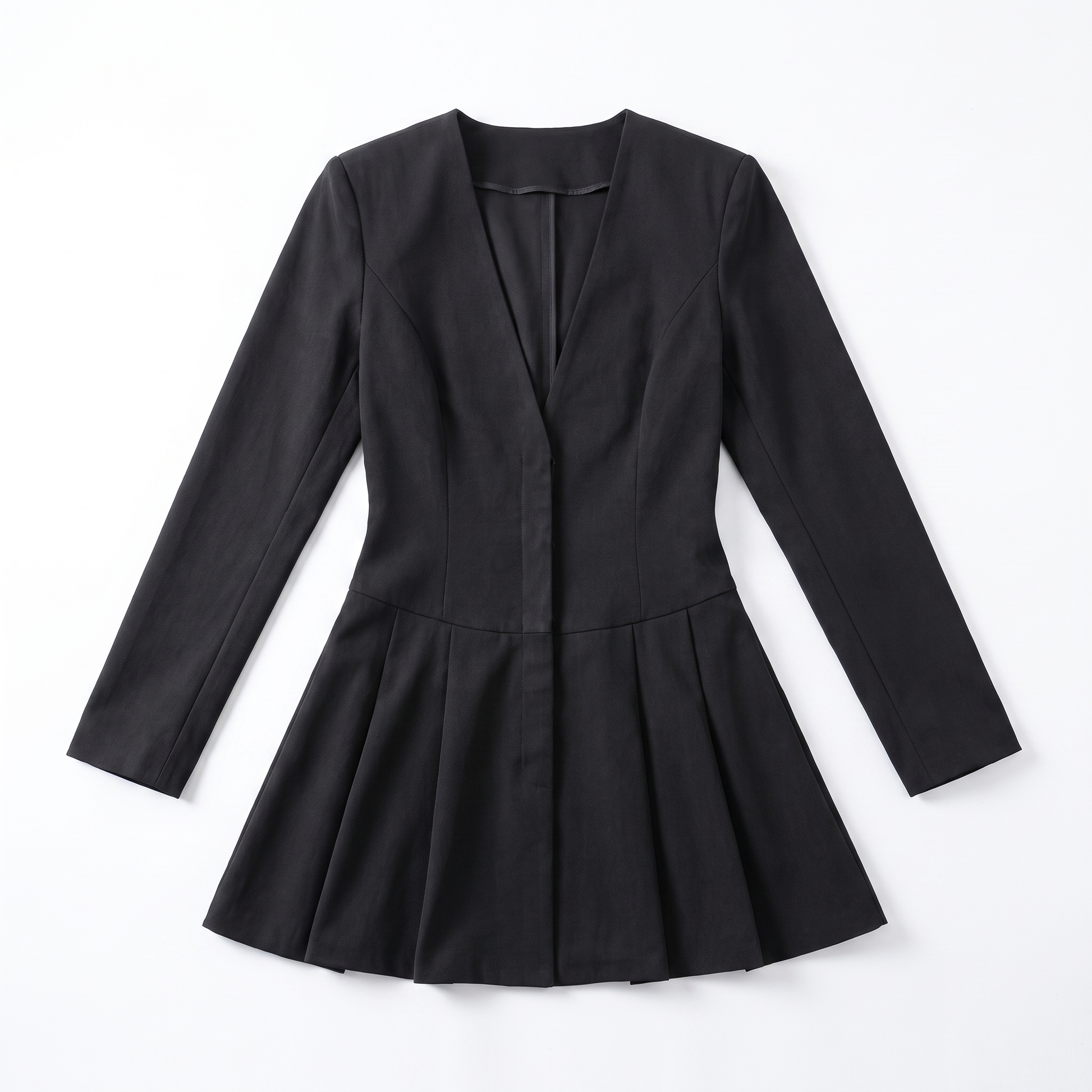 Sunoire popular design pleated skirt bodycon elegant deep v neck dresses mini dinner dress for women garment flatlay 01
