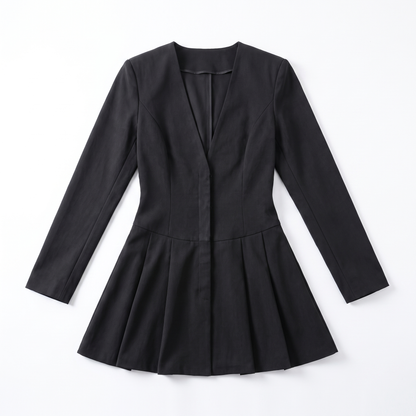 Sunoire popular design pleated skirt bodycon elegant deep v neck dresses mini dinner dress for women garment flatlay 01