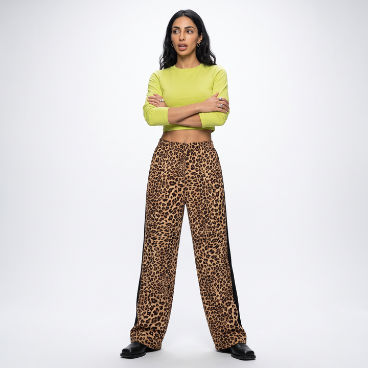 Sunoire popular items now 2026 trendy women clothes leopard printed casual cargo pant elastic waist wide log pant trouser front hero 01