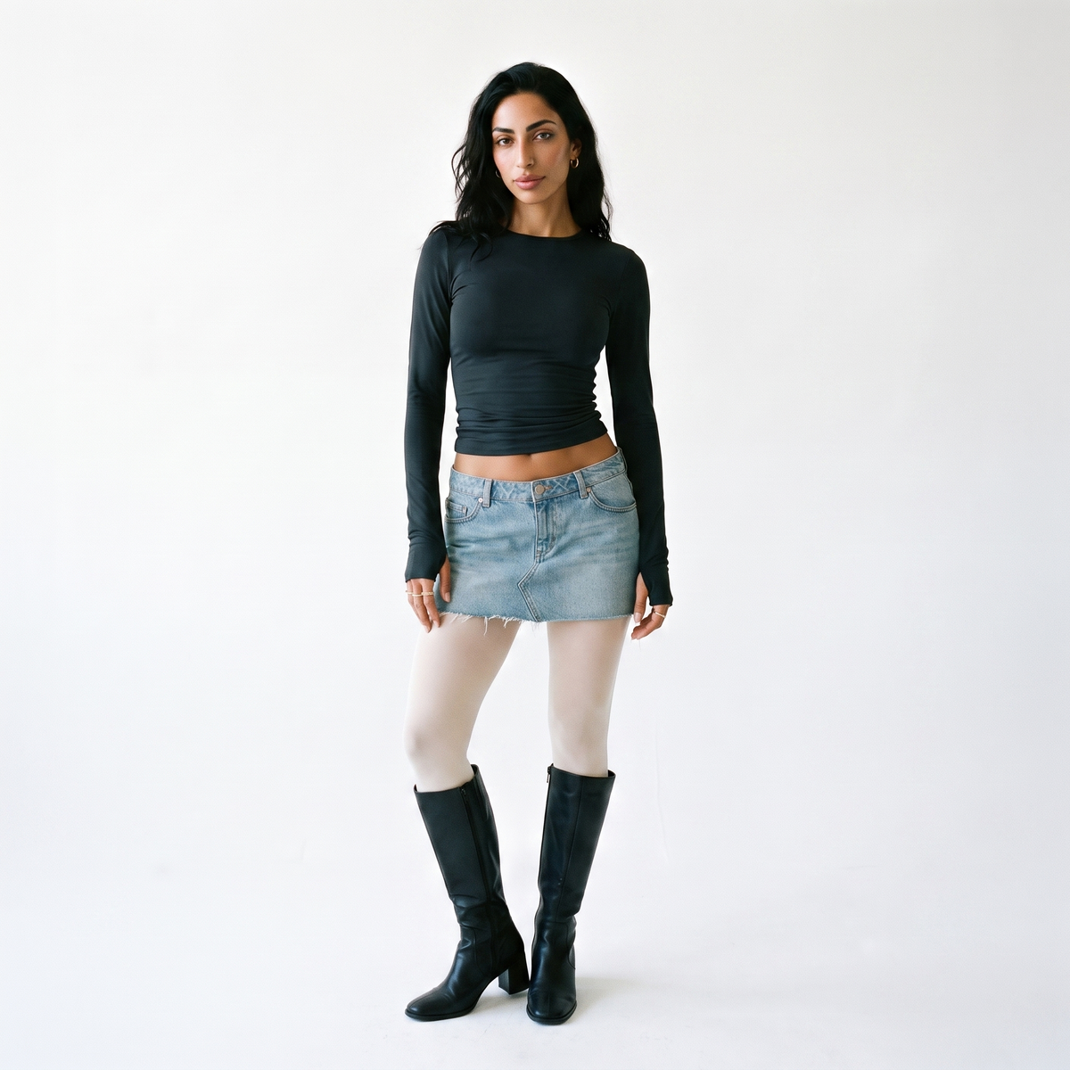 Sunoire popular women s clothing casual long sleeve t shirt spring and autumn solid color slim pullover street wear colorway black front hero 01