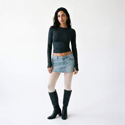 Sunoire popular women s clothing casual long sleeve t shirt spring and autumn solid color slim pullover street wear colorway black front hero 01