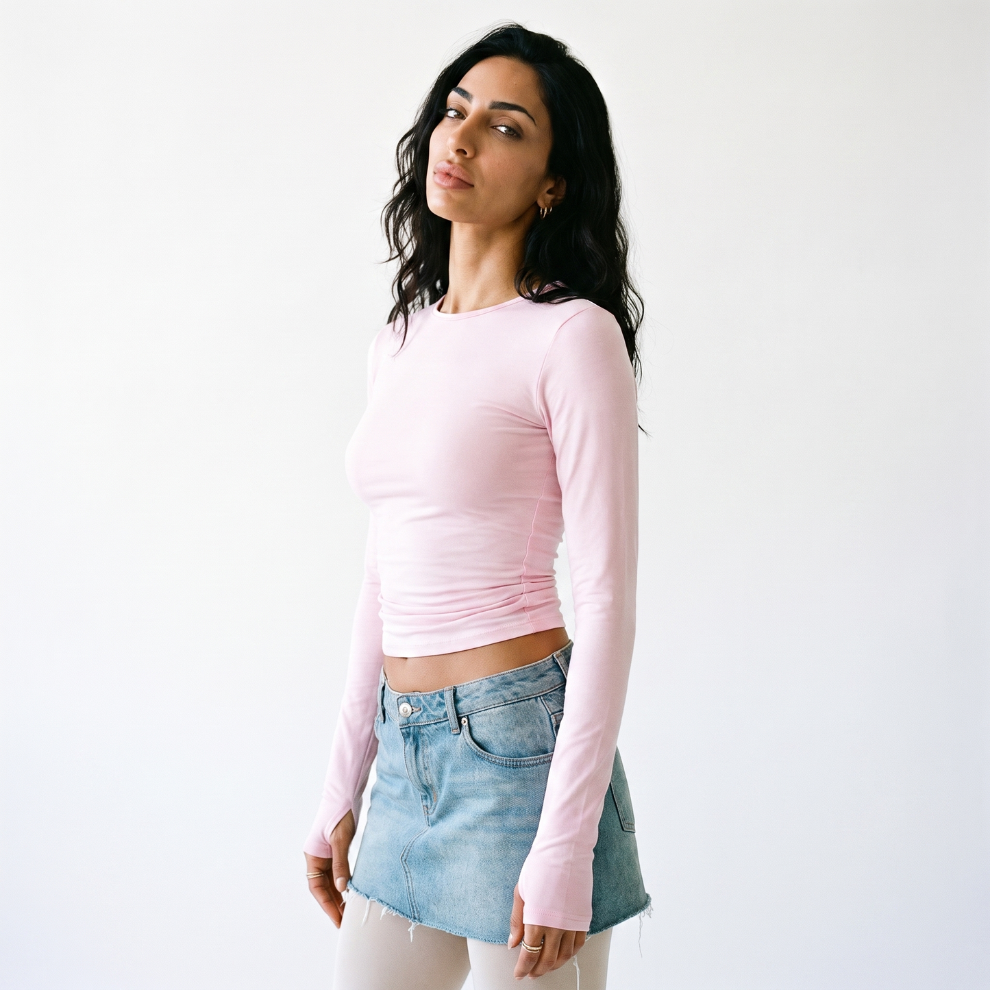 Sunoire popular women s clothing casual long sleeve t shirt spring and autumn solid color slim pullover street wear top crop 3q 01