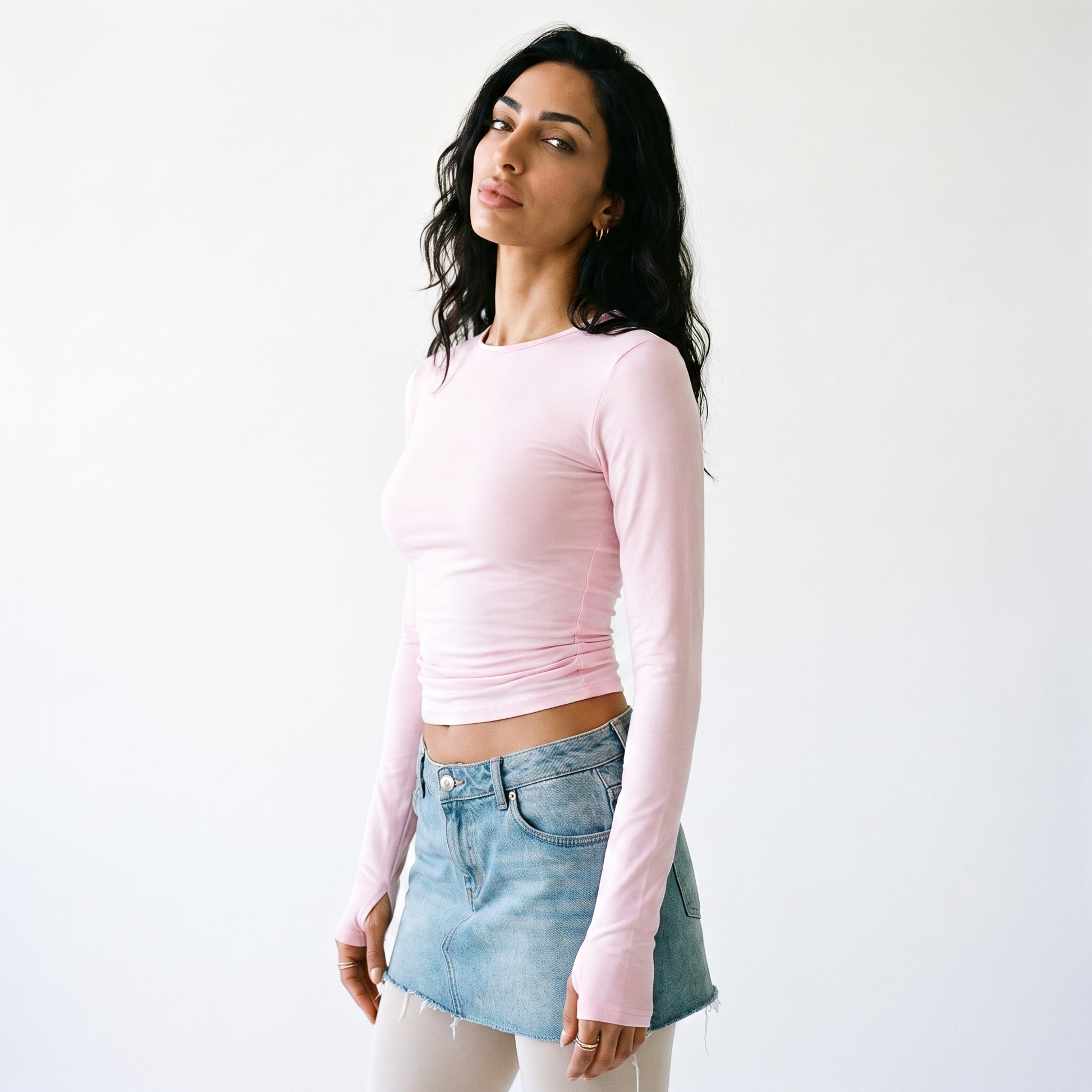 Sunoire popular women s clothing casual long sleeve t shirt spring and autumn solid color slim pullover street wear top crop 3q 01