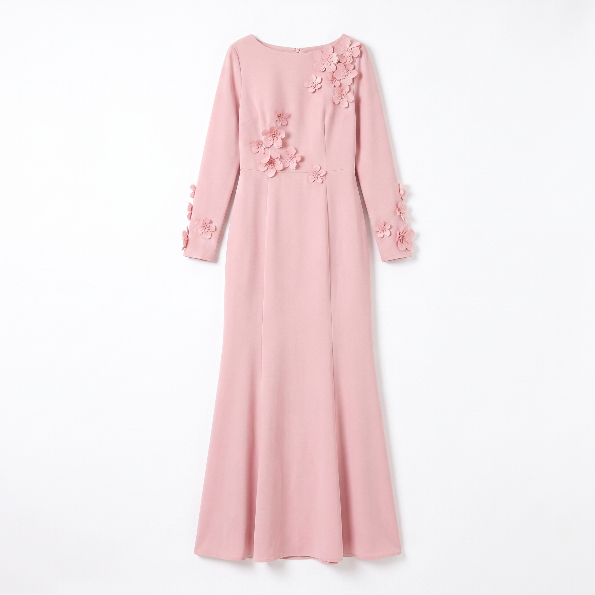 Sunoire premium plus size women office lady crystal natural waist long sleeve mermaid hem dress oem odm customization garment flatlay 01