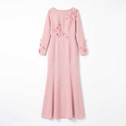 Sunoire premium plus size women office lady crystal natural waist long sleeve mermaid hem dress oem odm customization garment flatlay 01