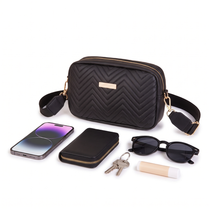 Quilted Faux Leather Crossbody Bag, what fits inside