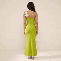 Sunoire rajiv one shoulder flower bandage maxi dress back view 01