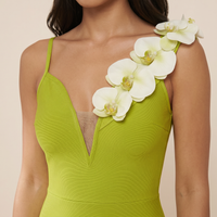 Sunoire rajiv one shoulder flower bandage maxi dress detail 01