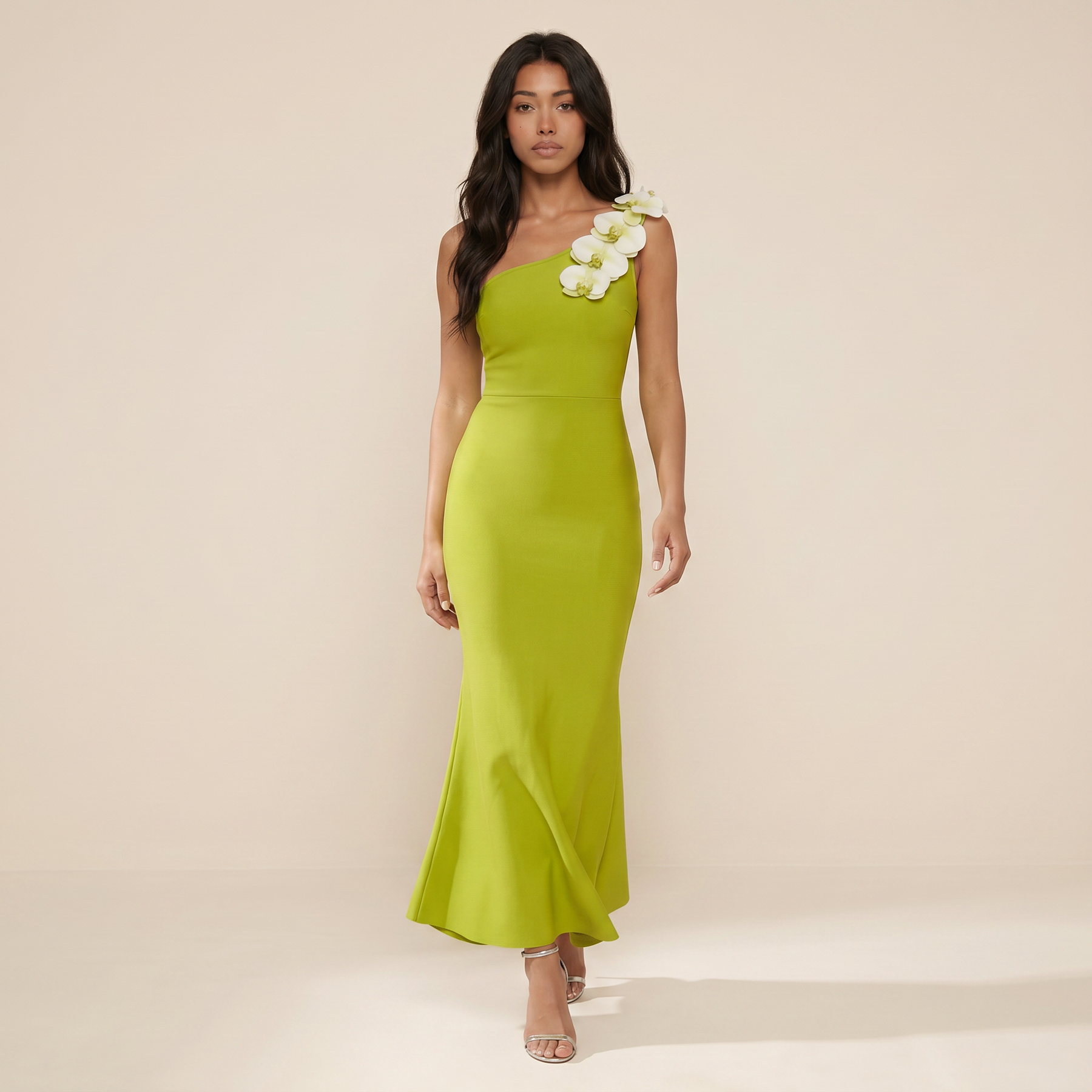 Sunoire rajiv one shoulder flower bandage maxi dress walking 01
