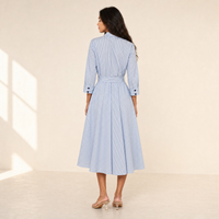 Sunoire ralphie midi dress light blue dark blue stripe back view 01