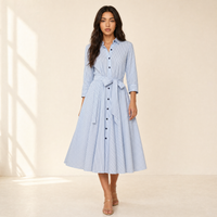 Sunoire ralphie midi dress light blue dark blue stripe front hero 01
