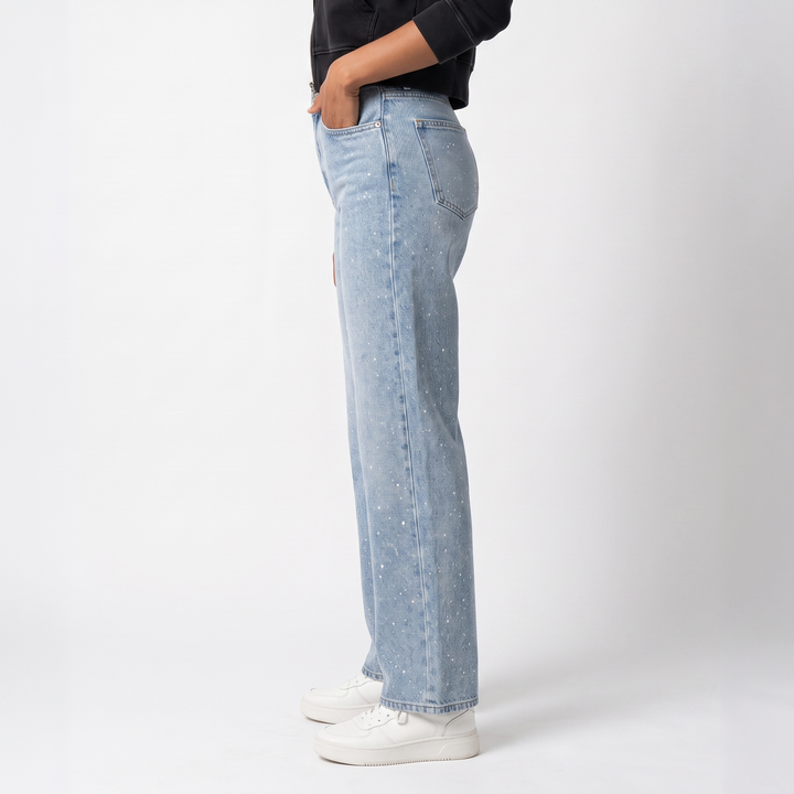 Sunoire rechte high waist jeans met subtiele glitterdetails elodie bottom side crop 01