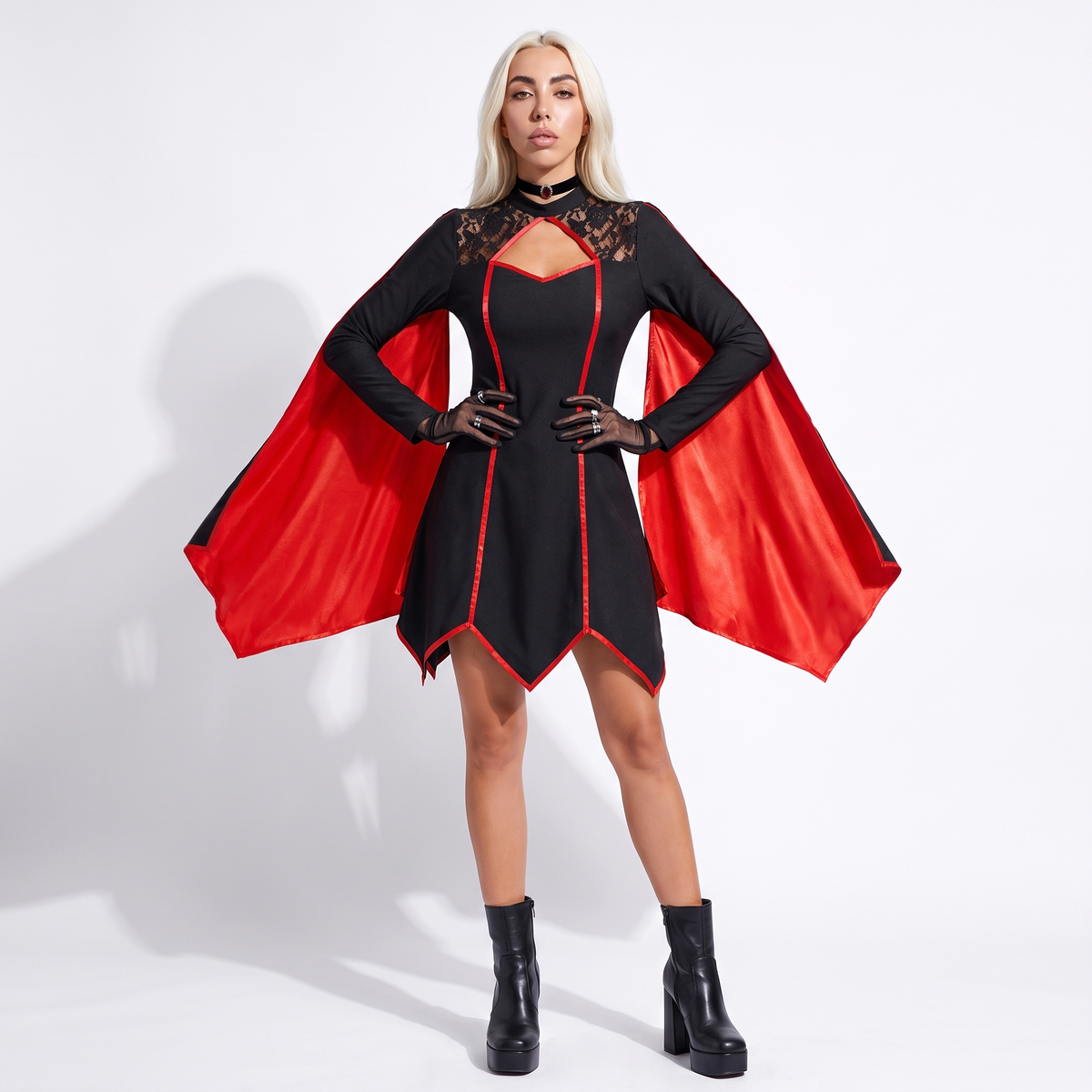 Sunoire red lined handkerchief hem gothic dress front hero 01