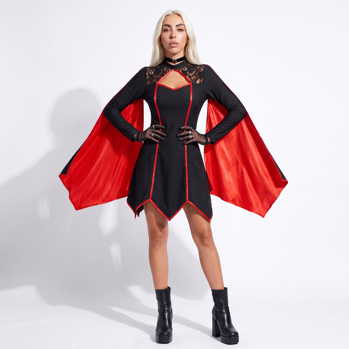 Sunoire red lined handkerchief hem gothic dress front hero 01
