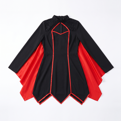 Sunoire red lined handkerchief hem gothic dress garment flatlay 01
