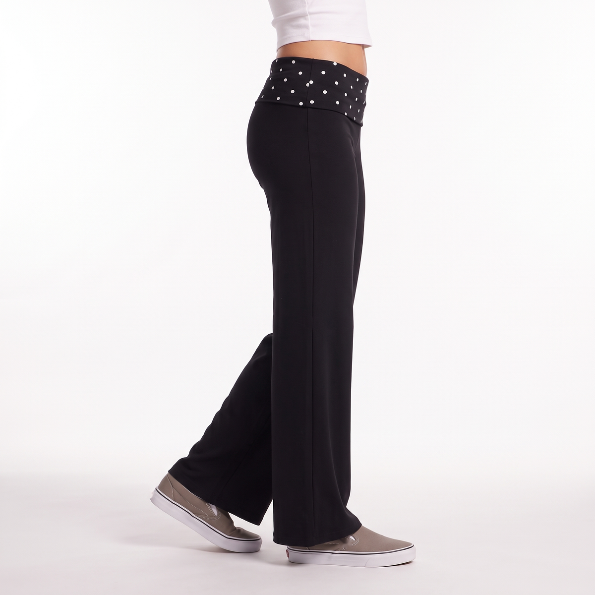 Polka Dot Foldover Waist Wide Leg Pants, Everyday Casual Trousers, Side