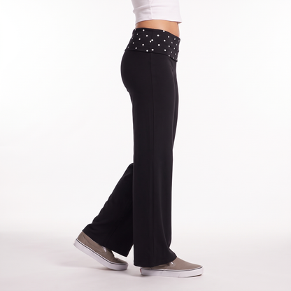 Polka Dot Foldover Waist Wide Leg Pants, Everyday Casual Trousers, Side
