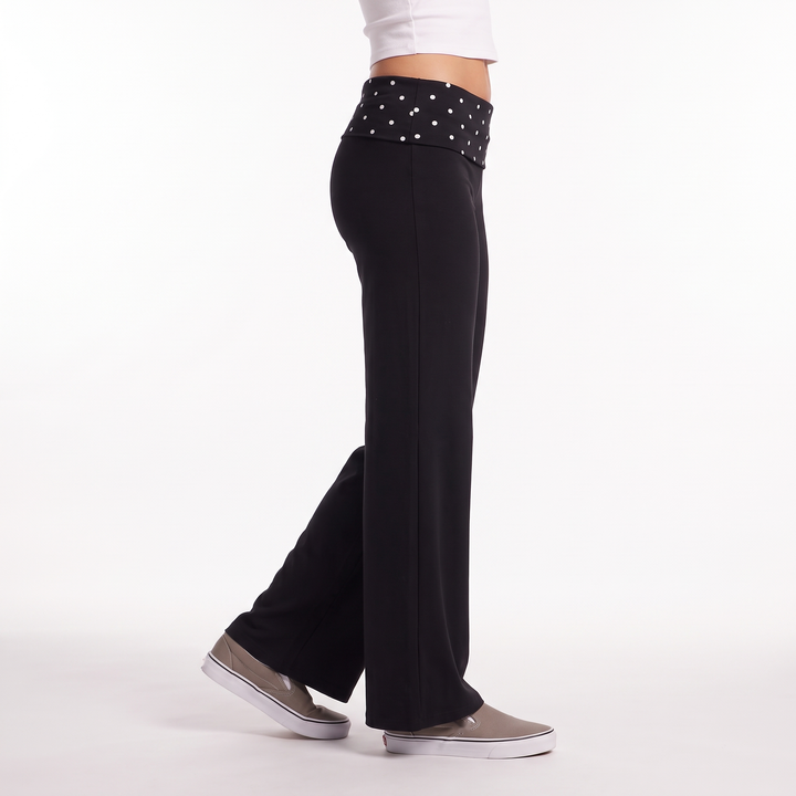 Polka Dot Foldover Waist Wide Leg Pants, Everyday Casual Trousers, Side