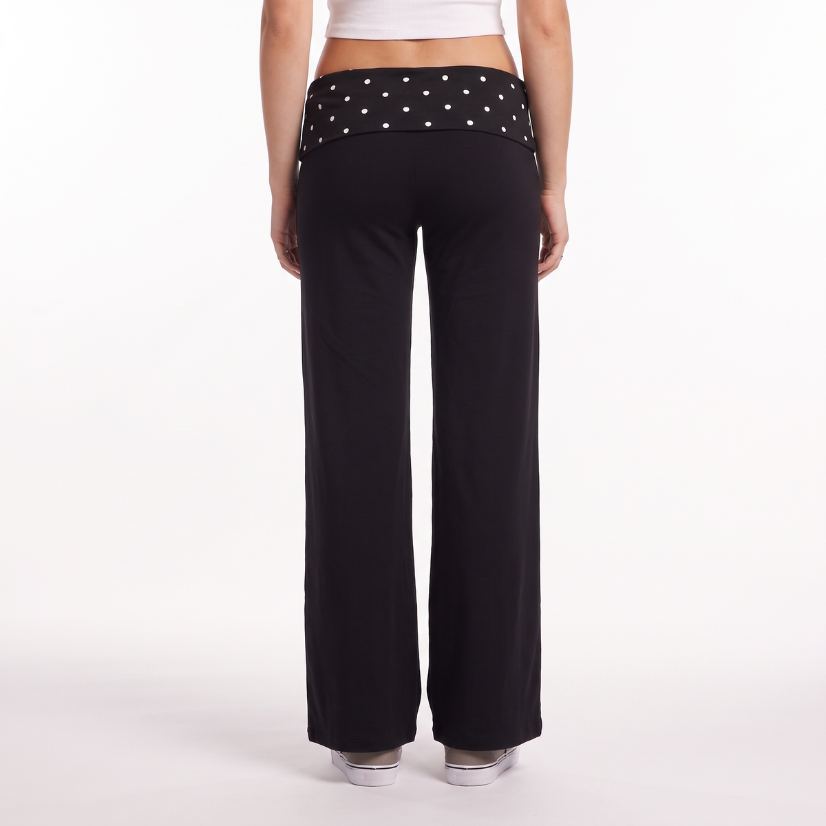 Polka Dot Foldover Waist Wide Leg Pants, Everyday Casual Trousers, Back