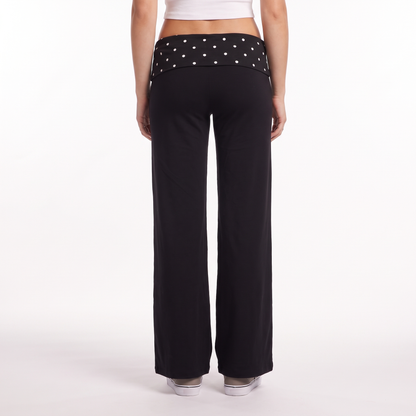 Polka Dot Foldover Waist Wide Leg Pants, Everyday Casual Trousers, Back