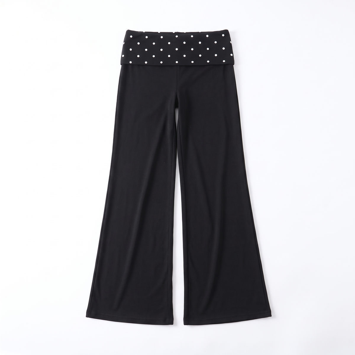Polka Dot Foldover Waist Wide Leg Pants, Everyday Casual Trousers, Flat lay