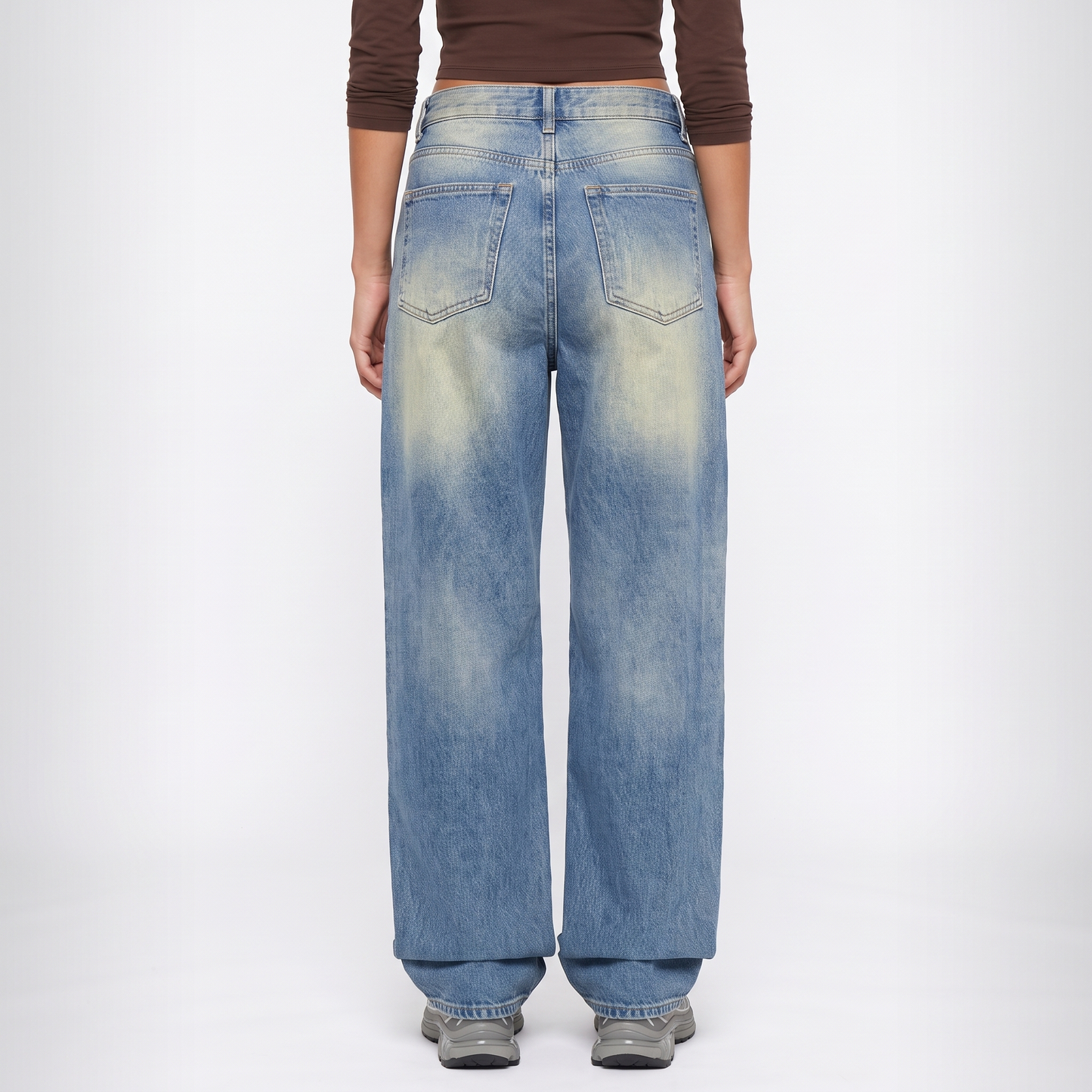 Sunoire retro vintage washed washed loose jeans american women low waist all match casual wide leg trousers bottom back crop 01