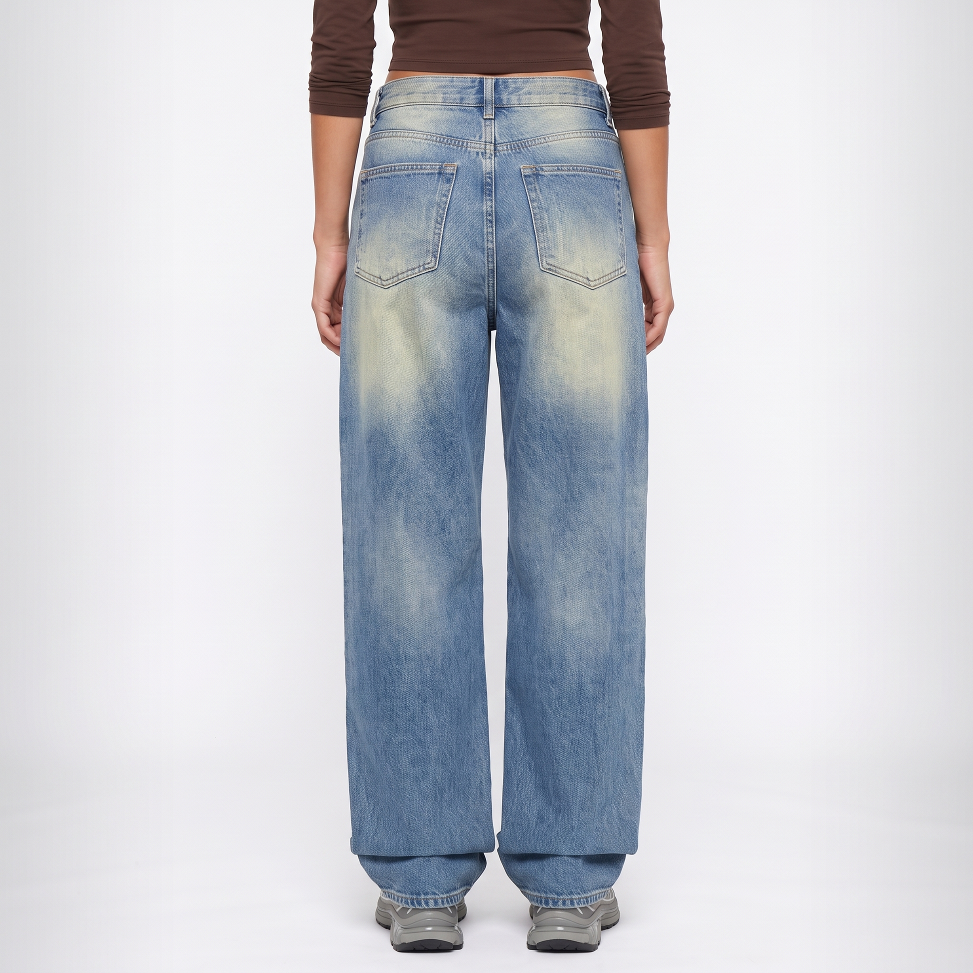 Sunoire retro vintage washed washed loose jeans american women low waist all match casual wide leg trousers bottom back crop 01
