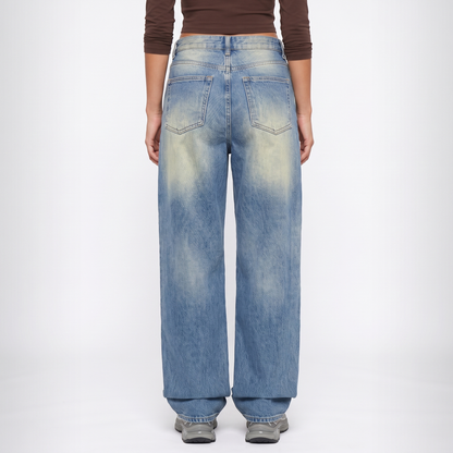 Sunoire retro vintage washed washed loose jeans american women low waist all match casual wide leg trousers bottom back crop 01