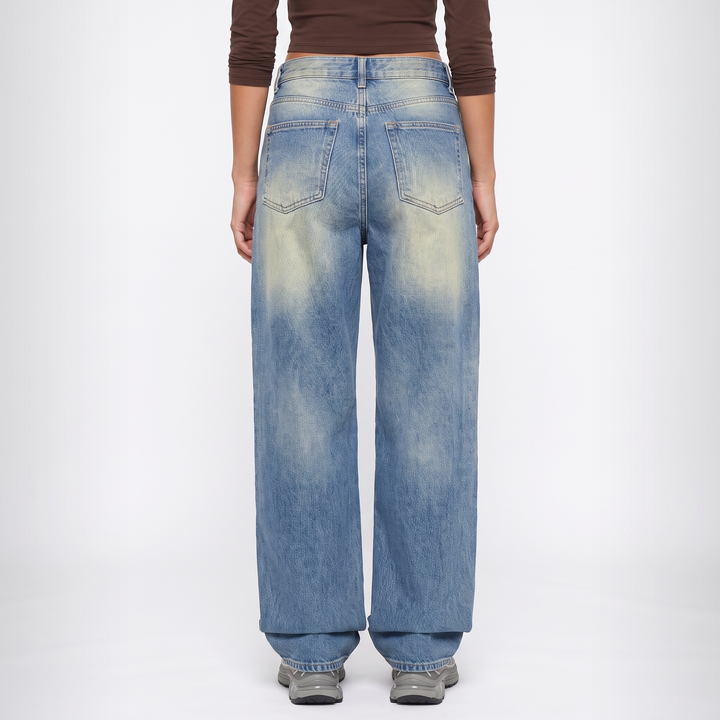Sunoire retro vintage washed washed loose jeans american women low waist all match casual wide leg trousers bottom back crop 01