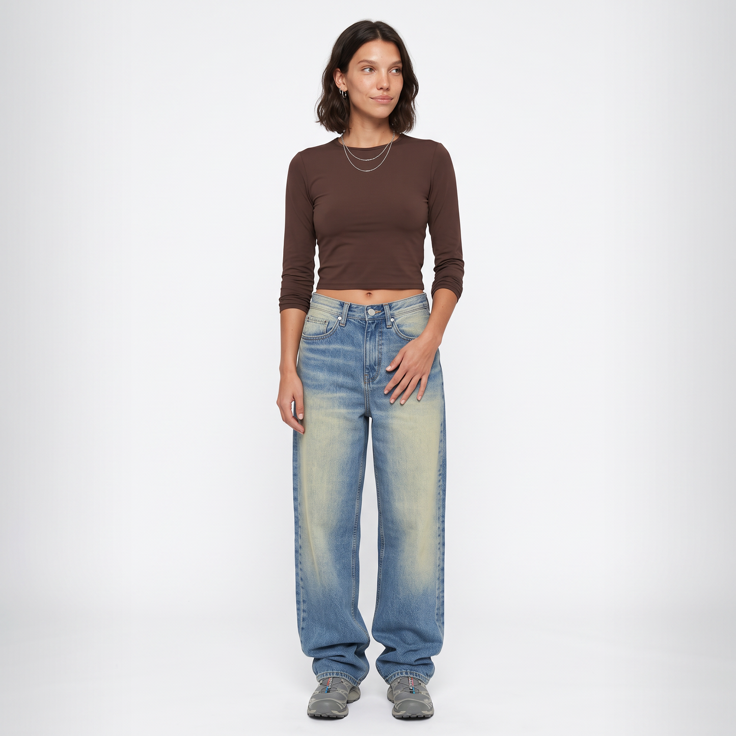 Sunoire retro vintage washed washed loose jeans american women low waist all match casual wide leg trousers front hero 01